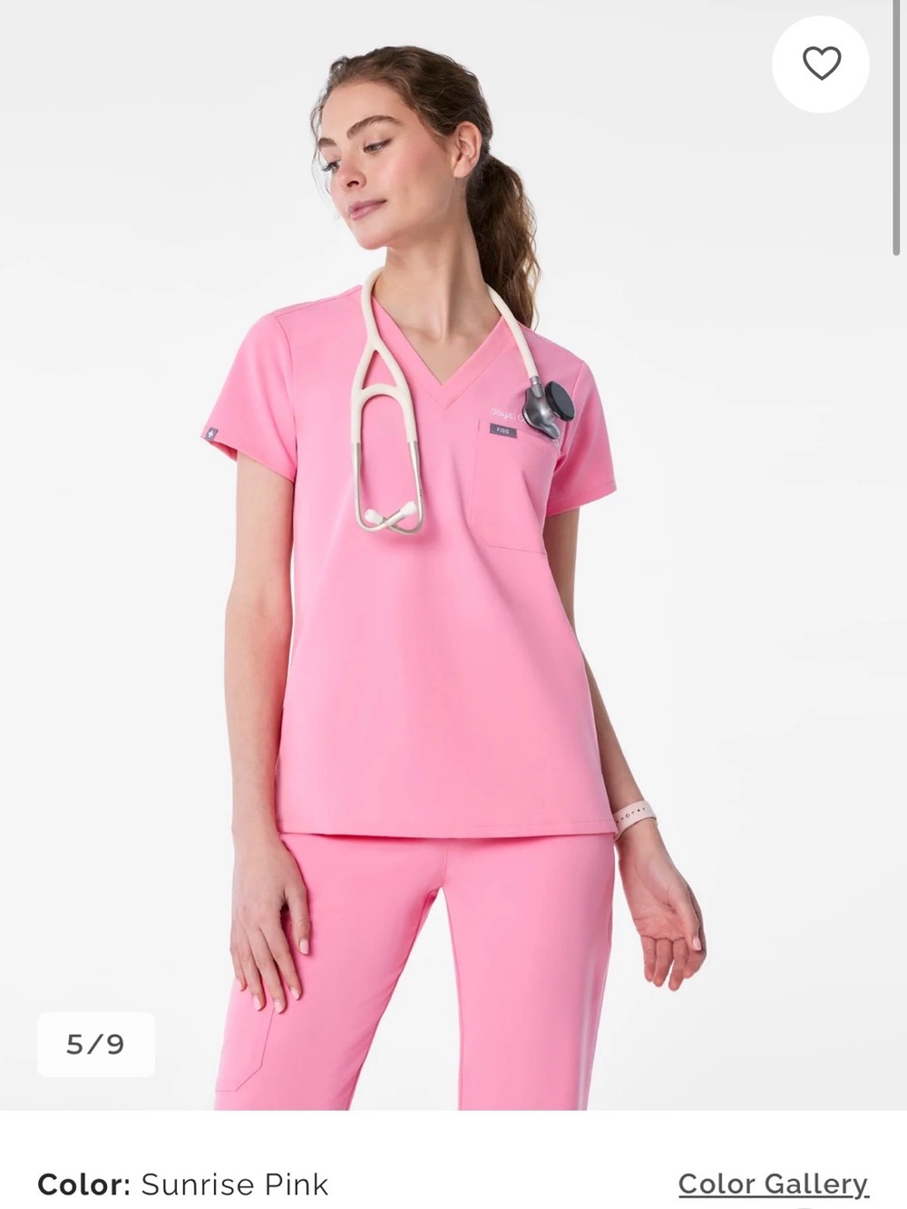 Figs Sunrise Pink Short Sleeve V-Neck Scrub Top - Picture 1 of 3